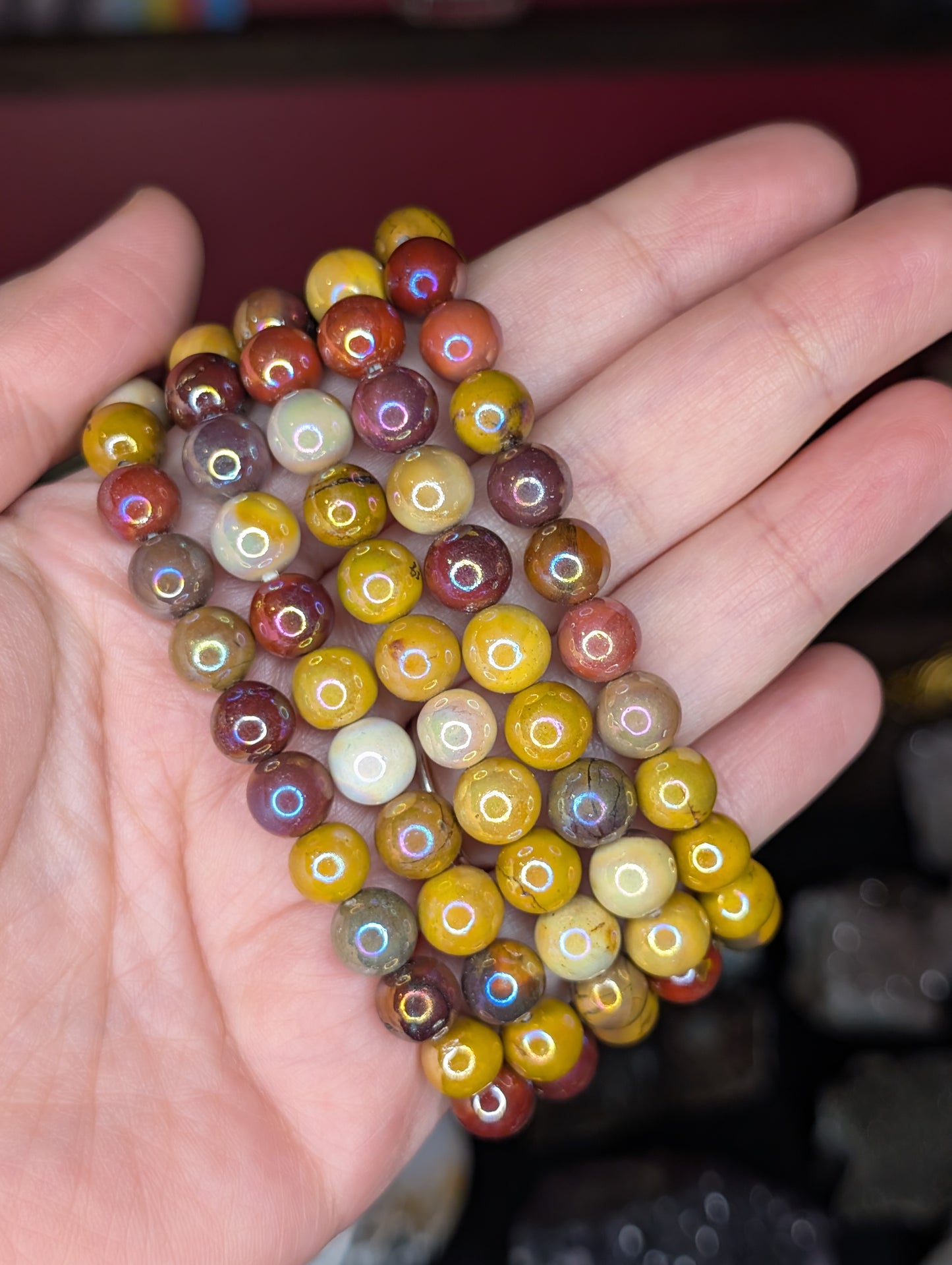 Aura Coated Mookaite 8mm Bead Bracelet