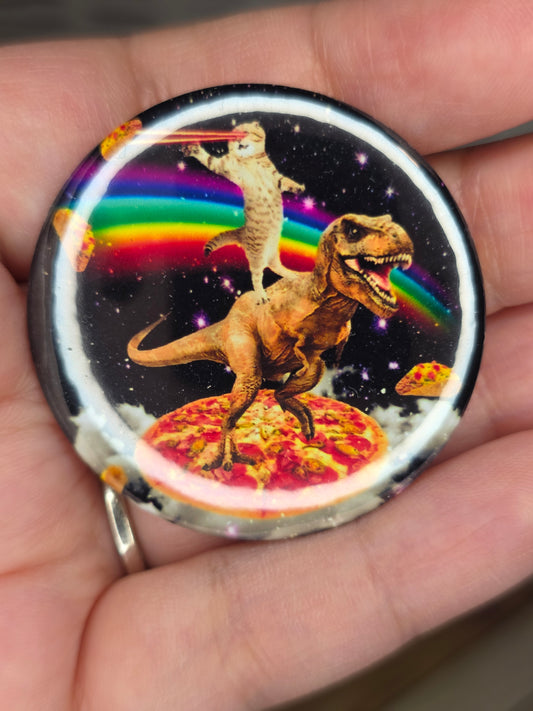 TrexTacoCatPizzaRainbowSpace Pin Back Button
