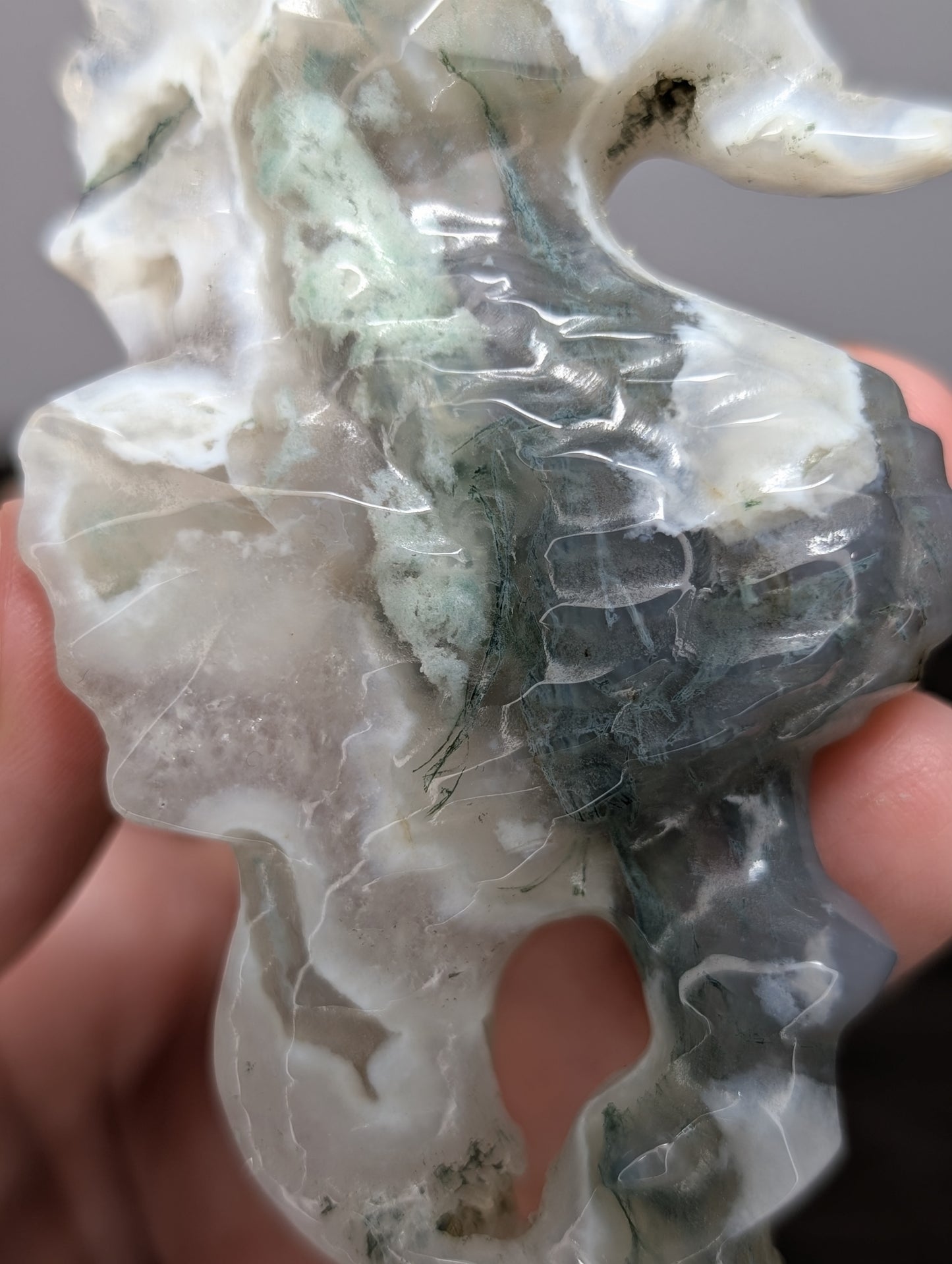 Moss Agate Seahorse Carving