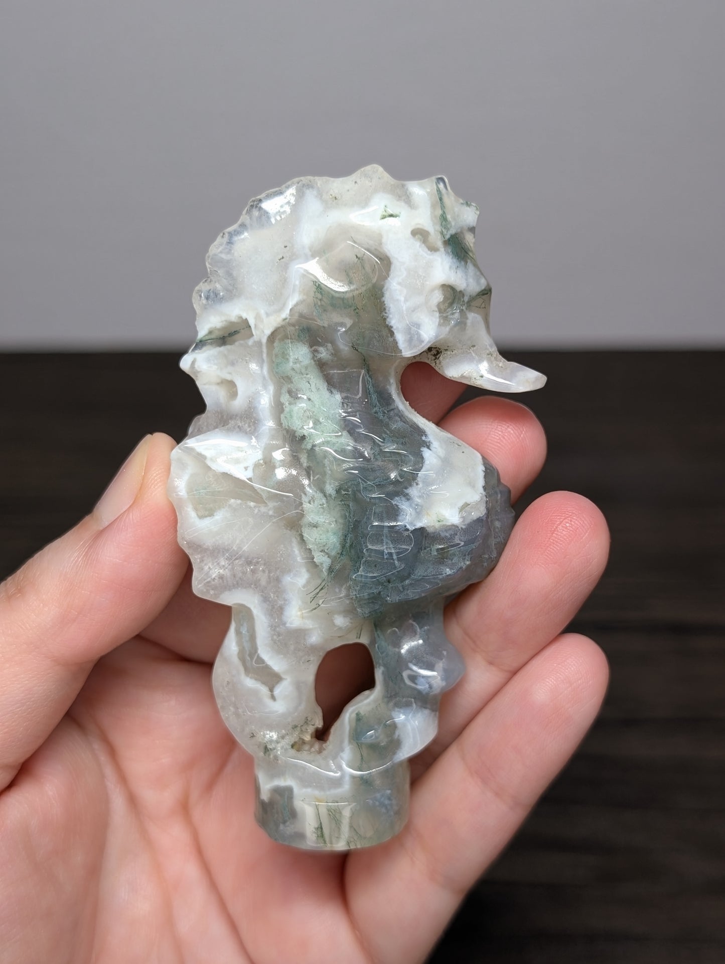 Moss Agate Seahorse Carving
