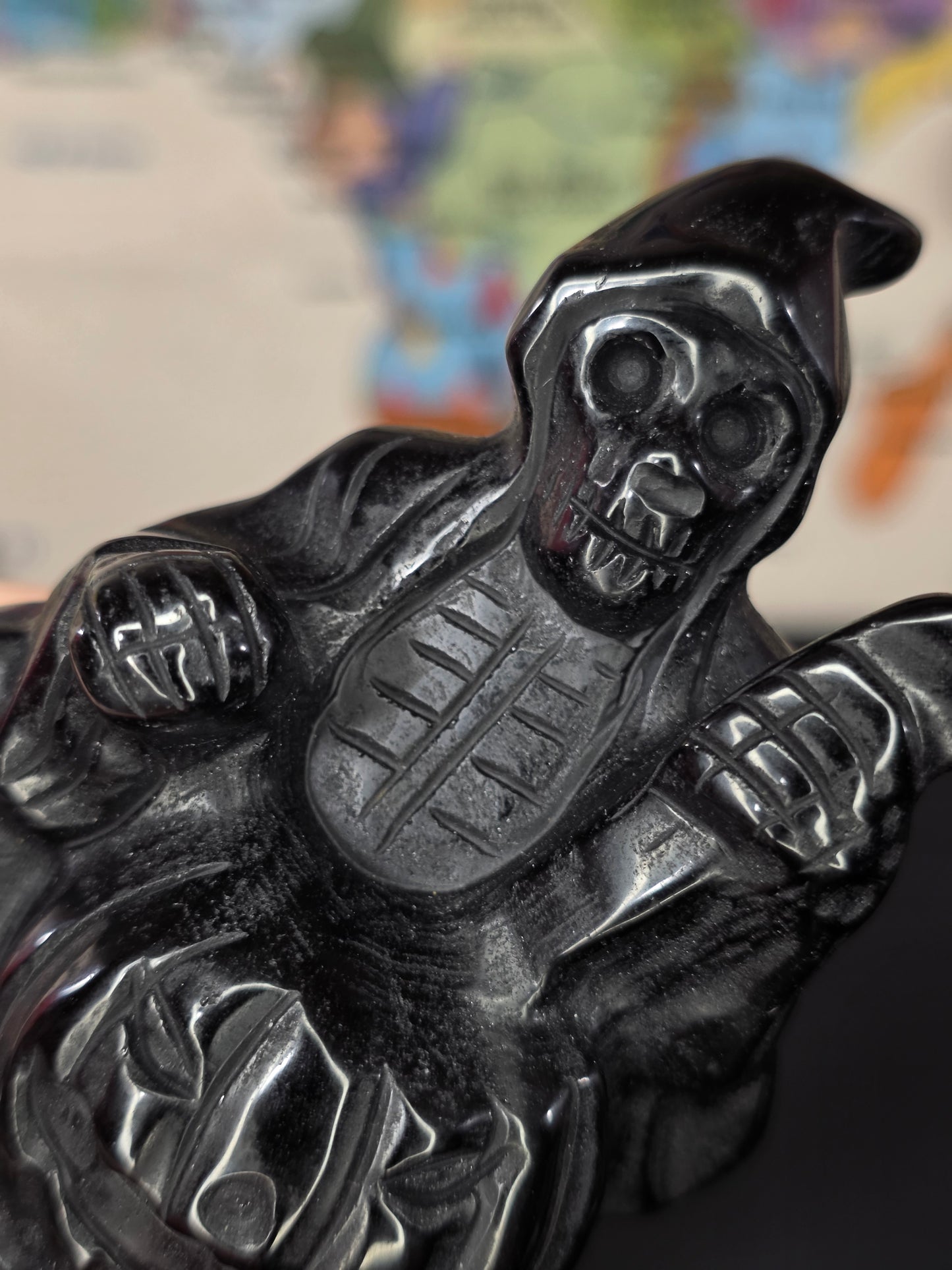 Black Obsidian Grim Reaper w/ Pumpkin Carving