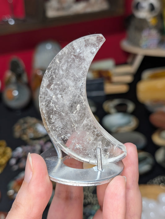 Clear Quartz Moon Carving on Custom Stand