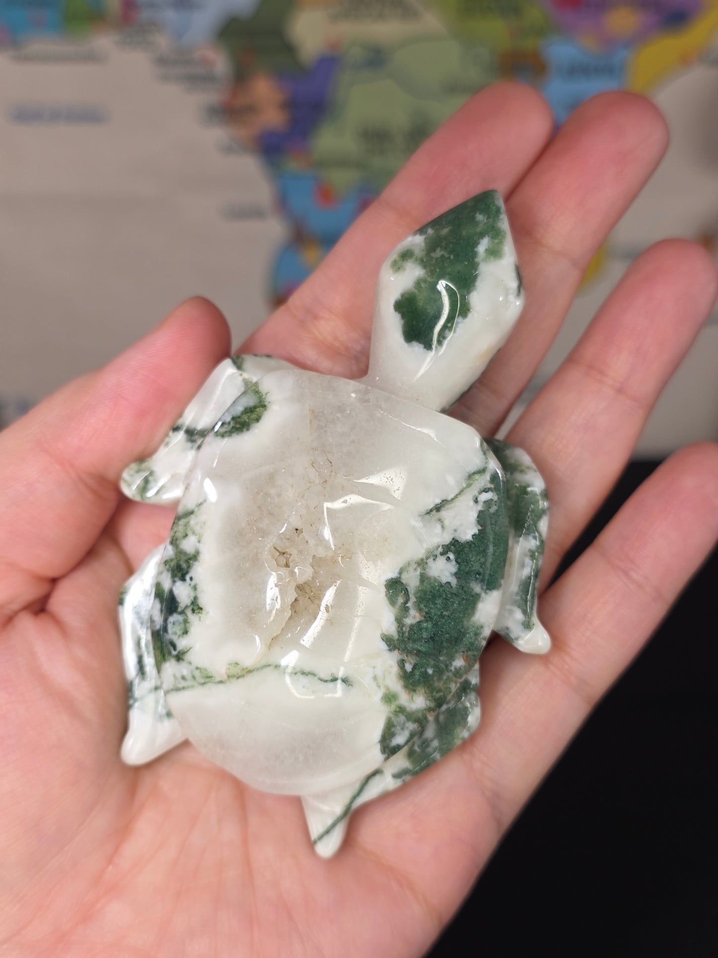 Moss Agate Sea Turtle Carving