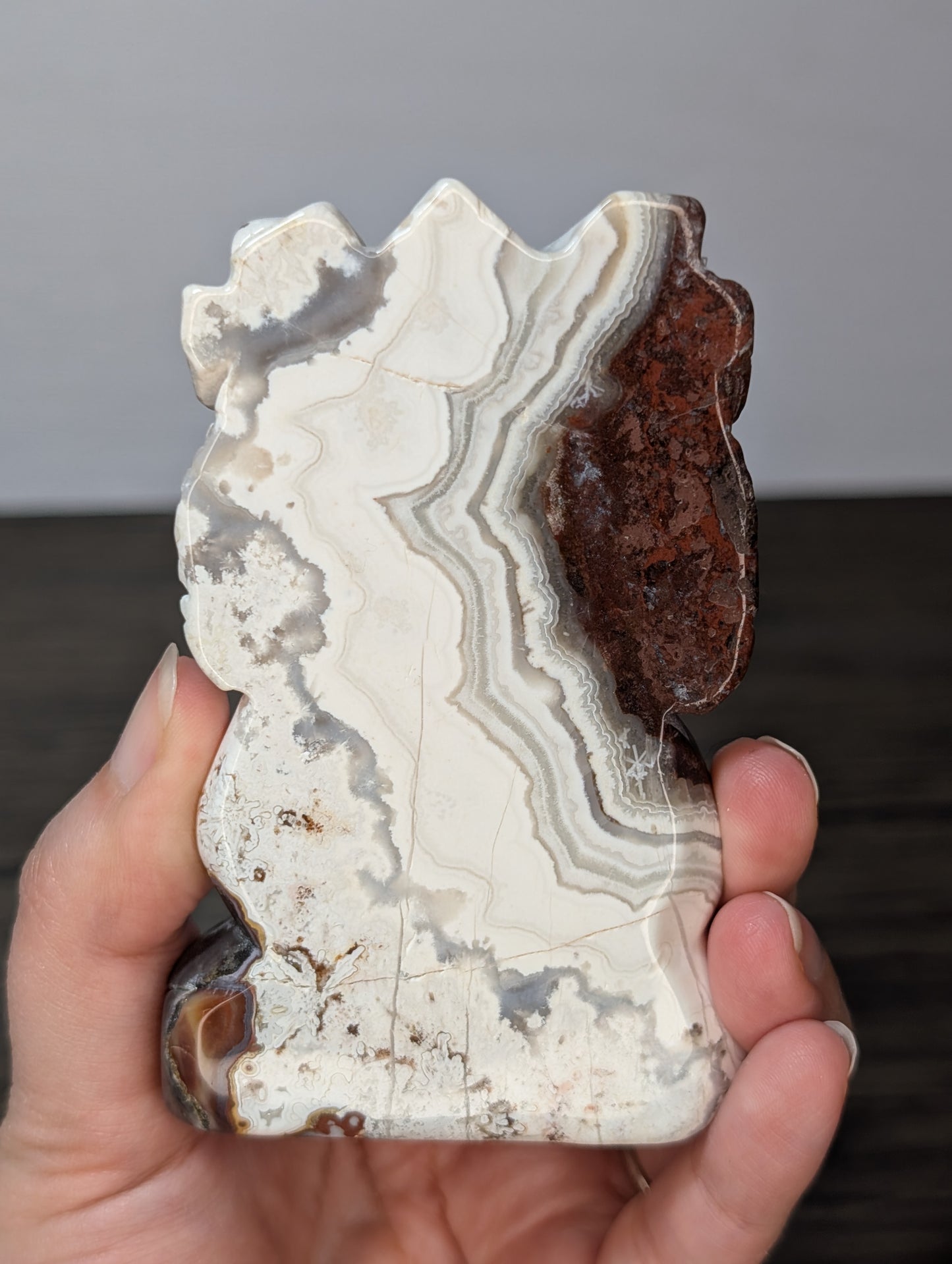 Red Mexican Crazy Lace Agate Meditating Dragon Carving