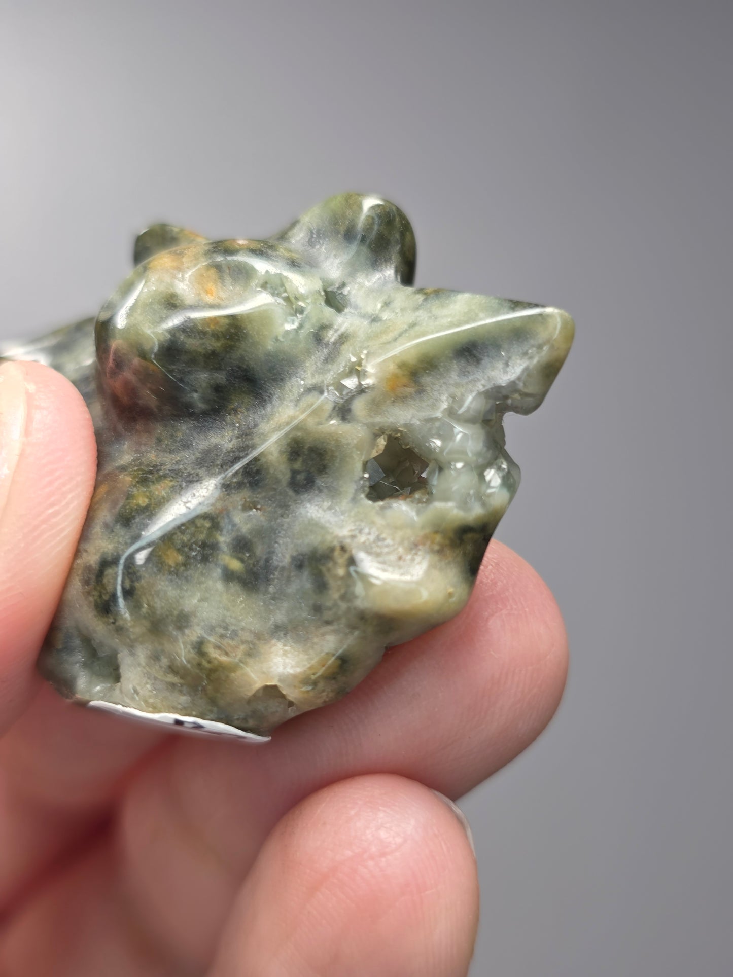 Druzy Sea Jasper Bat Carving