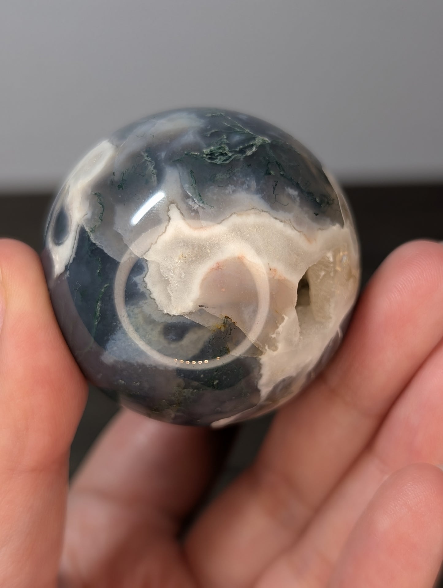 Moss Agate w/ Calcite Sphere