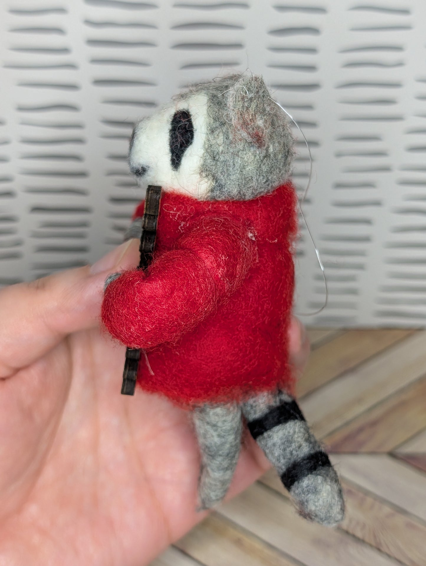 Felt Raccoon w/ Wooden Snowflake Ornament