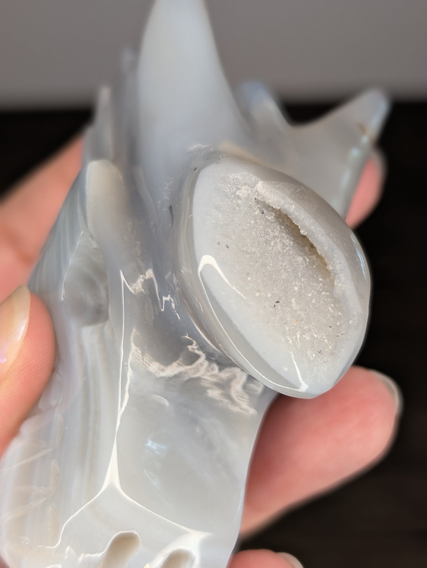 Banded Druzy Agate Dragon Head Carving