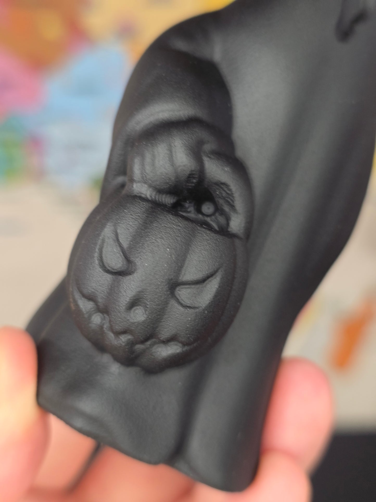 Matte Black Obsidian Ghost Carving