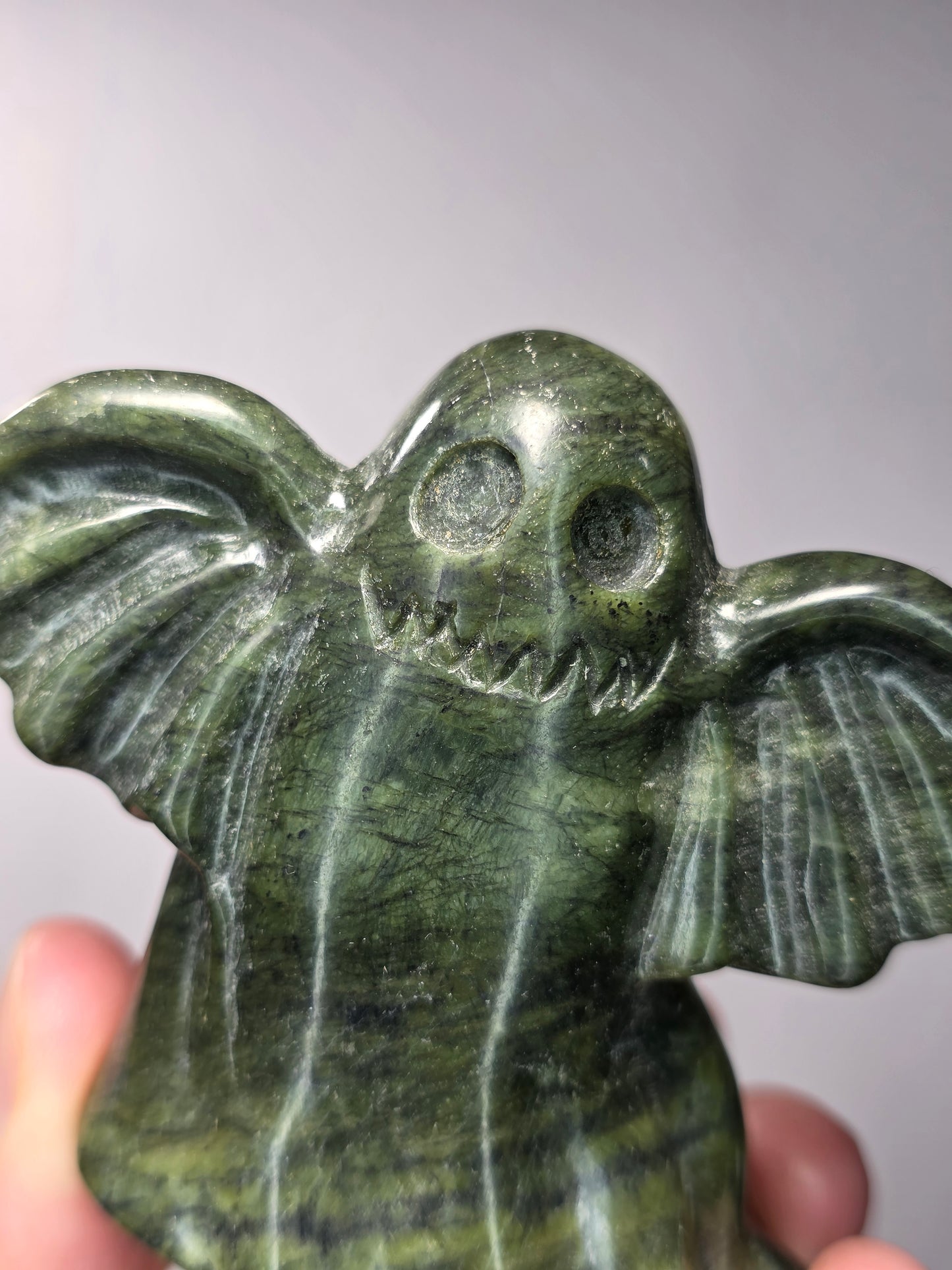 Green Jade Bat Wing Ghost Carving
