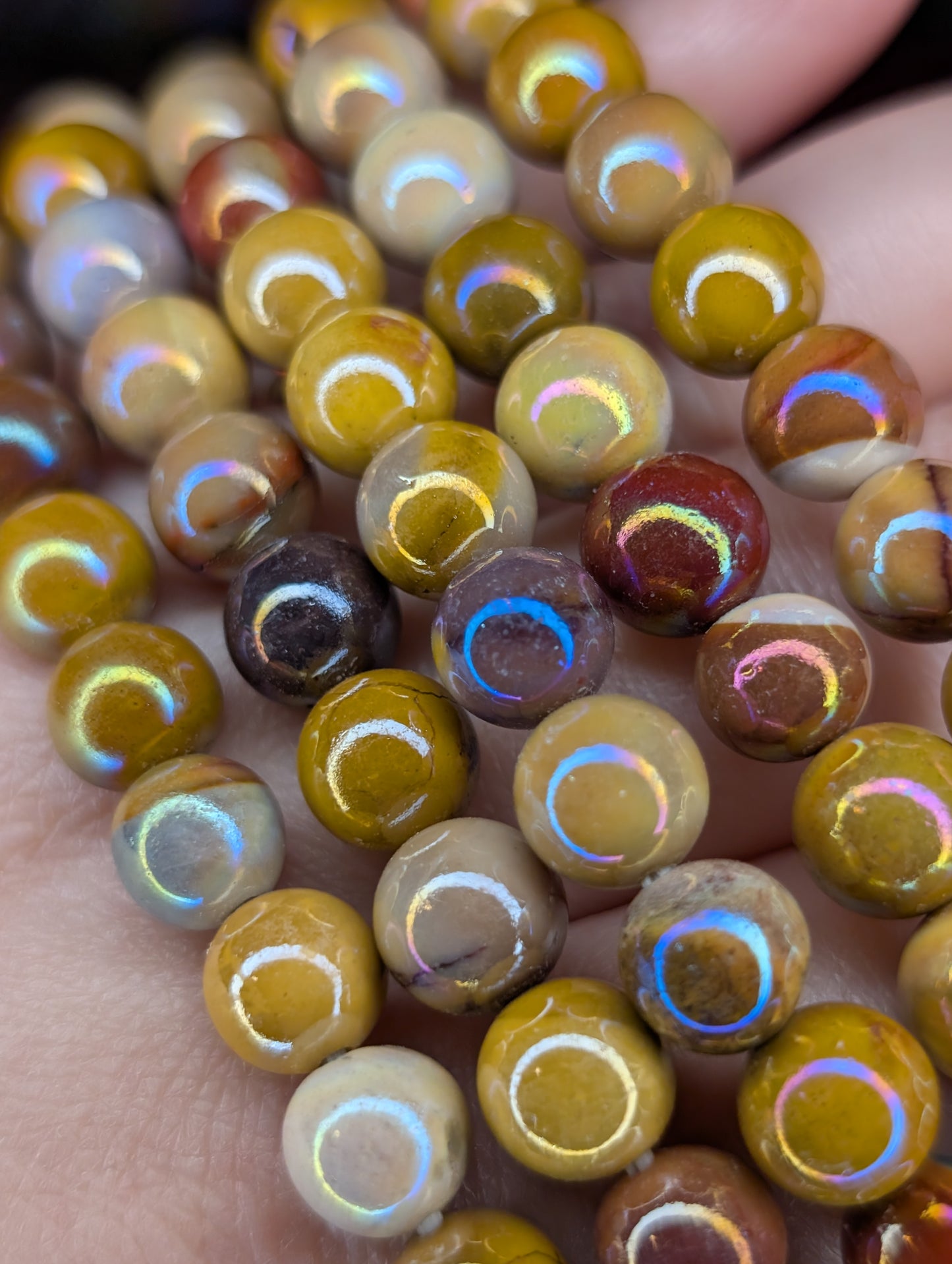Aura Coated Mookaite 8mm Bead Bracelet