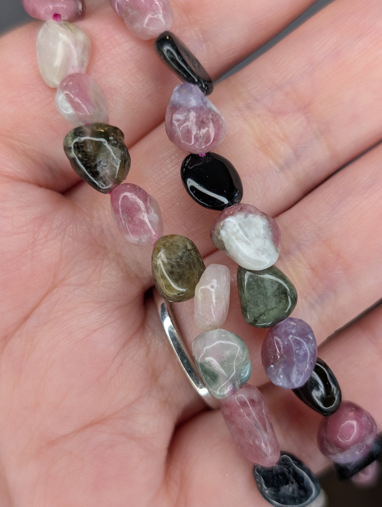 Watermelon Tourmaline Pebble Bead Bracelet