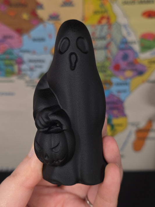 Matte Black Obsidian Ghost Carving