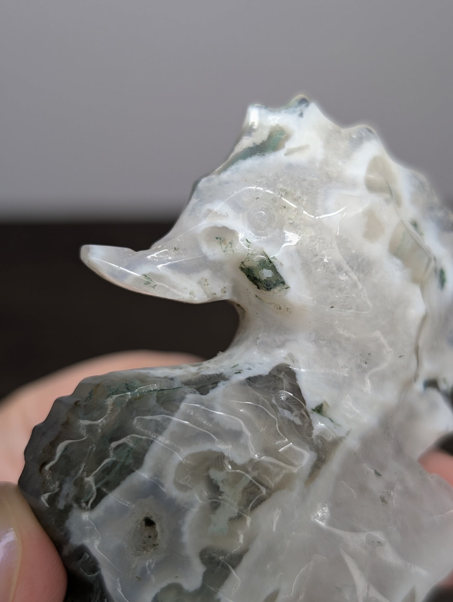 Moss Agate Seahorse Carving