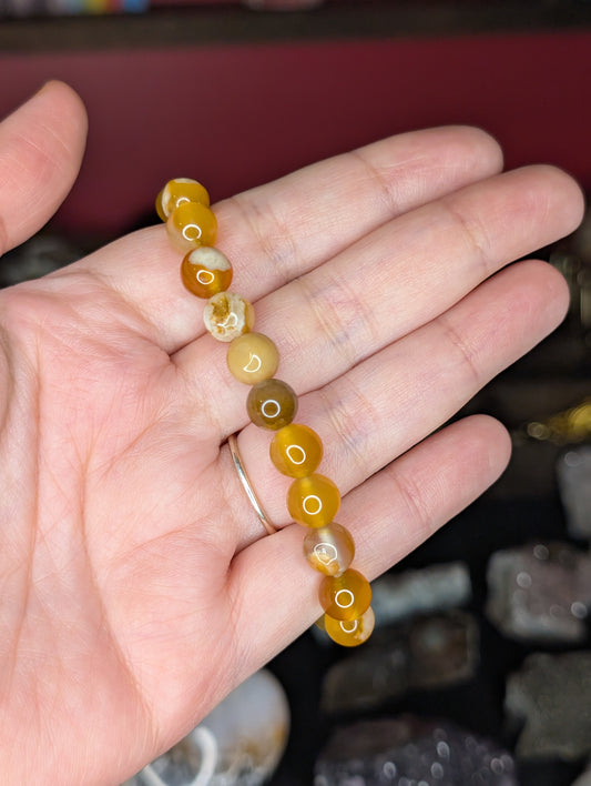Carnelian Flower Agate 8mm Bead Bracelet
