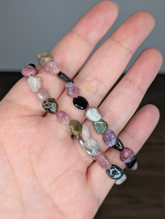 Watermelon Tourmaline Pebble Bead Bracelet