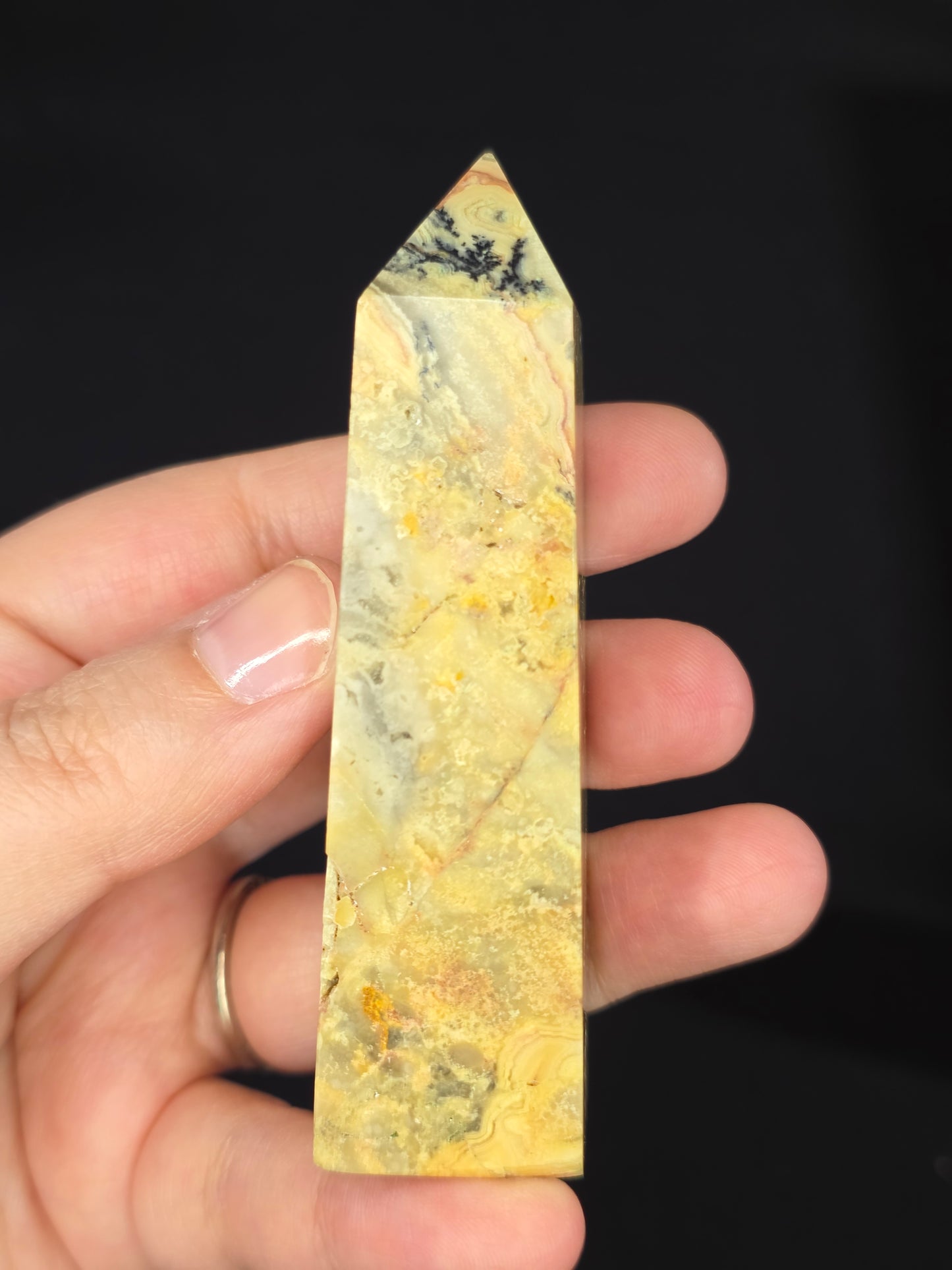 Dendritic Yellow Crazy Lace Agate Tower