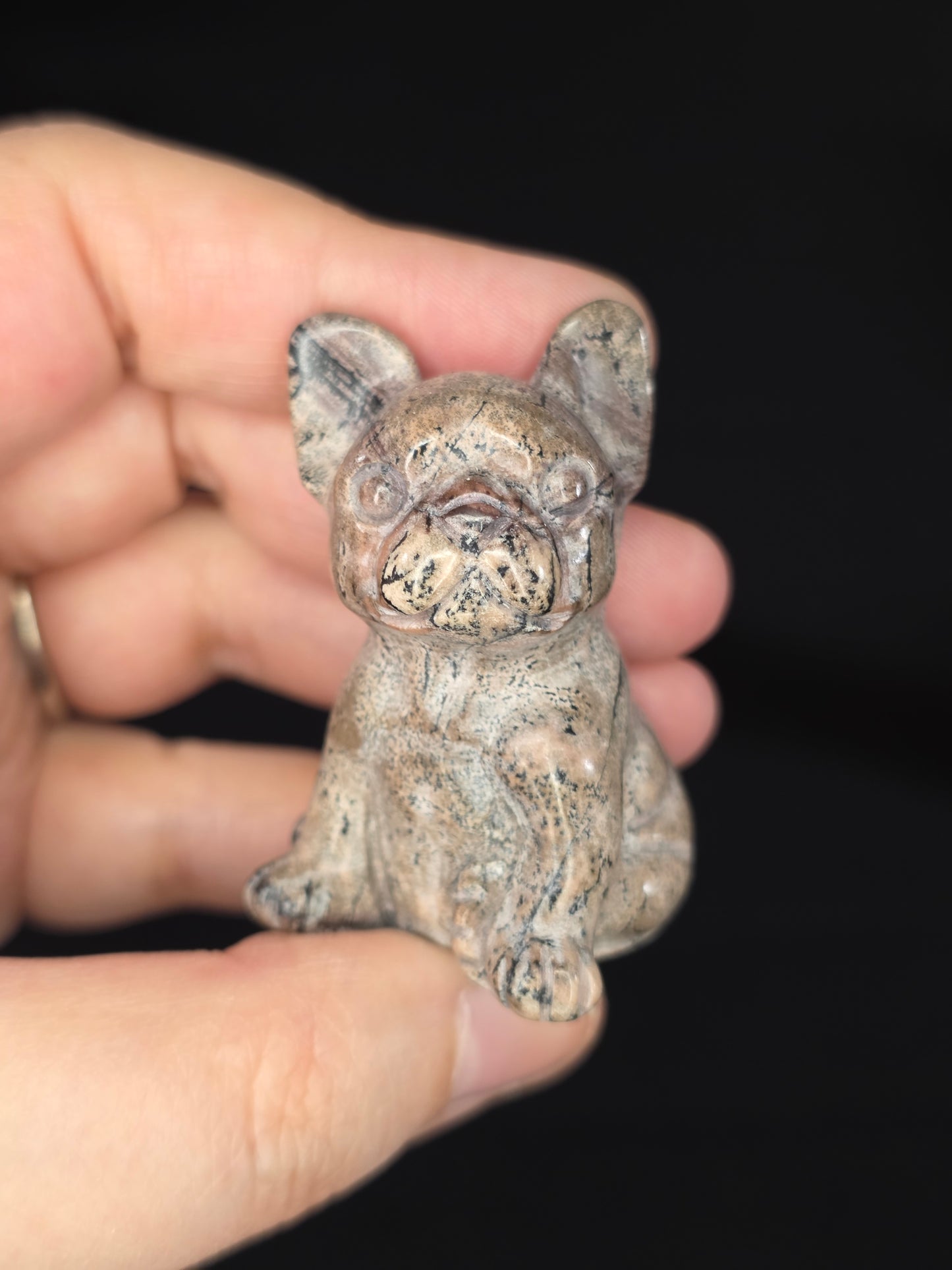 Pink Picture Jasper Frenchie Carving