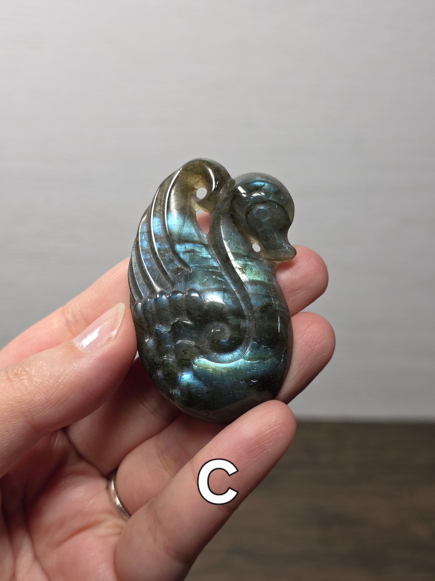 Flatback Labradorite Swan Carving