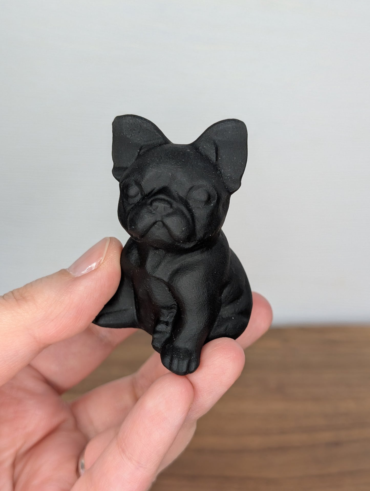 Matte Black Obsidian Frenchie Carving (Q73)