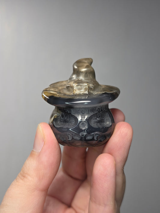 Volcano Agate Pumpkin w/ Hat Carving