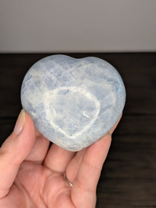 Flashy Blue Calcite Heart Carving