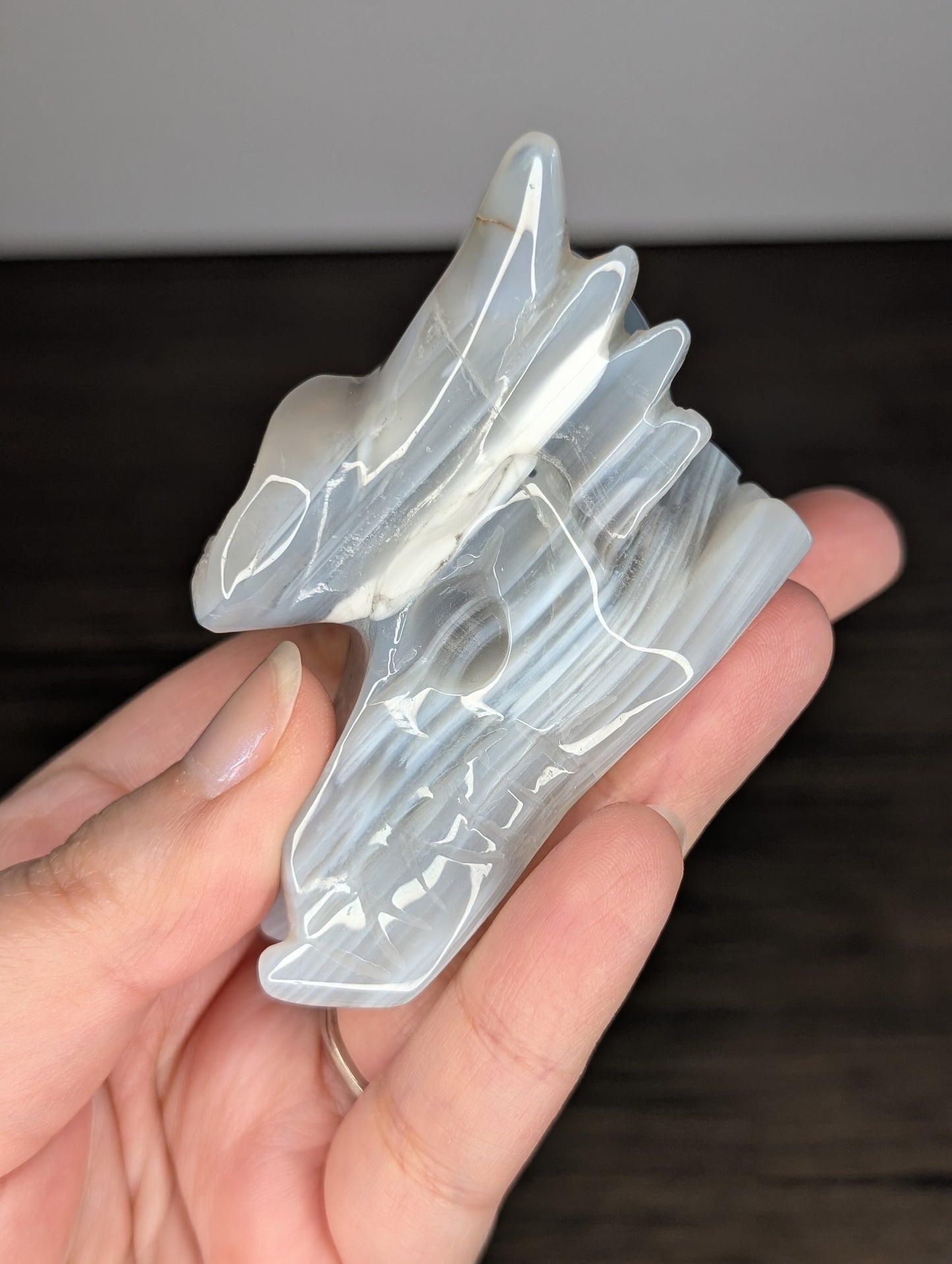 Banded Druzy Agate Dragon Head Carving