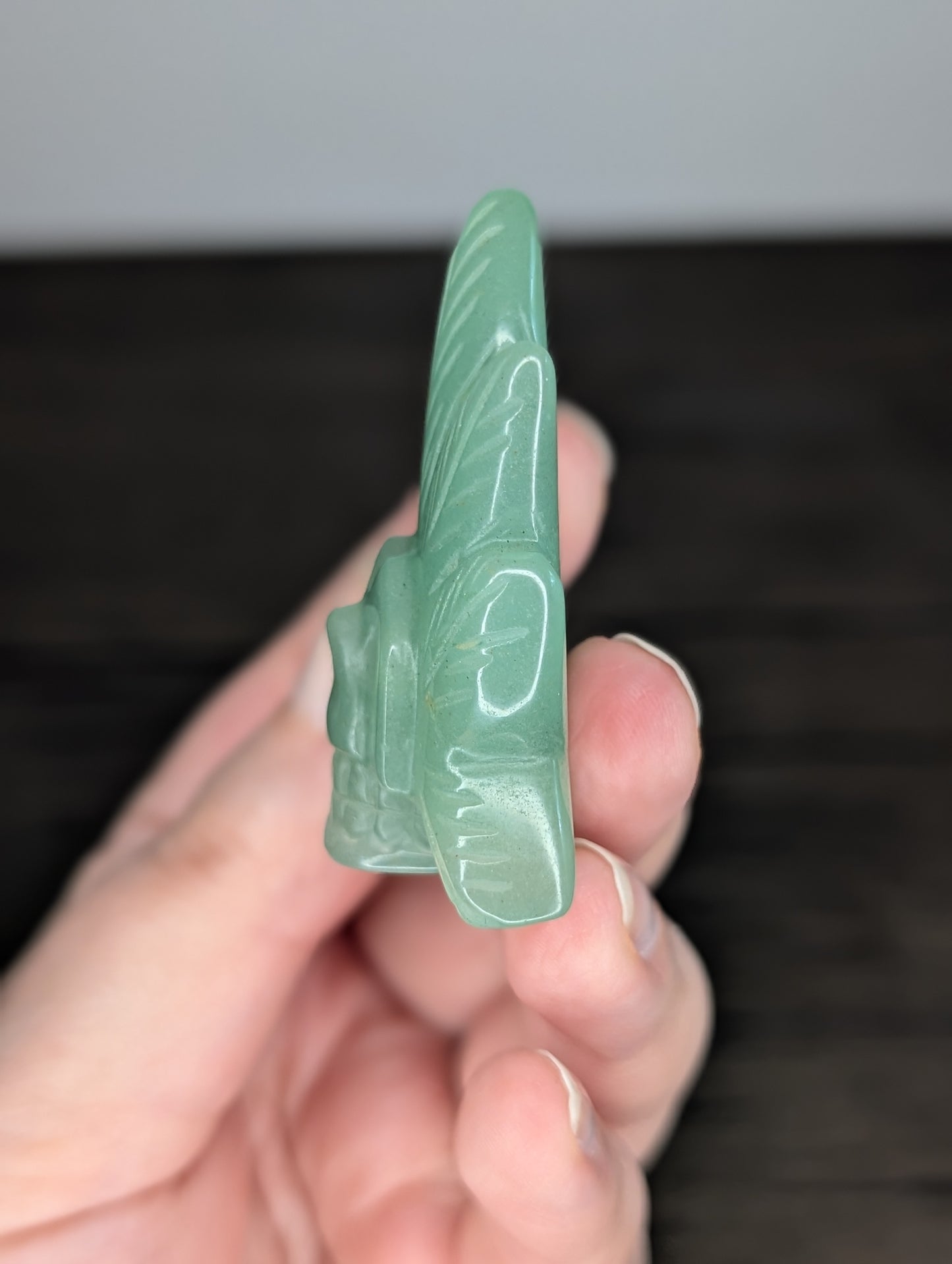 Green Aventurine Leaf Skull Carving