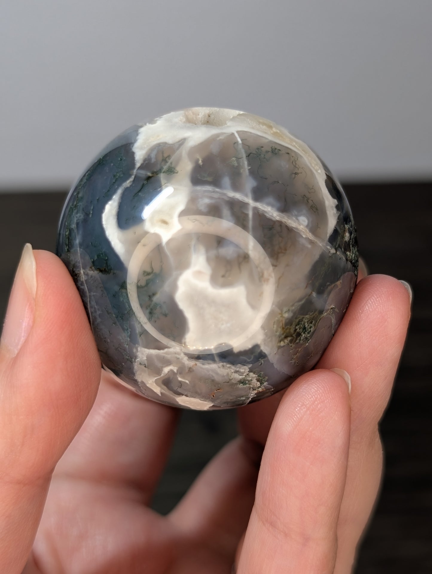 Moss Agate w/ Calcite Sphere