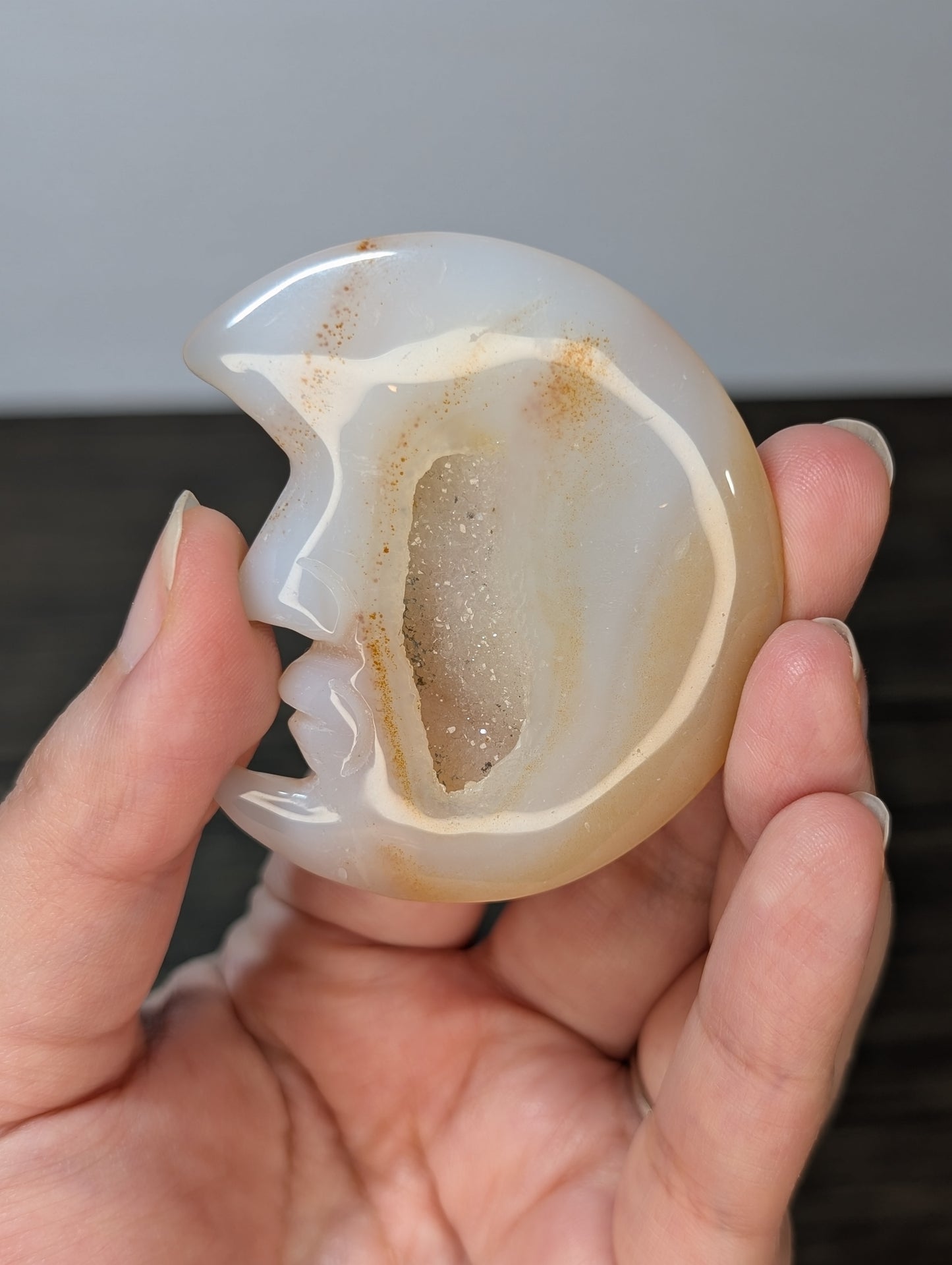 Druzy Agate Moon Carving